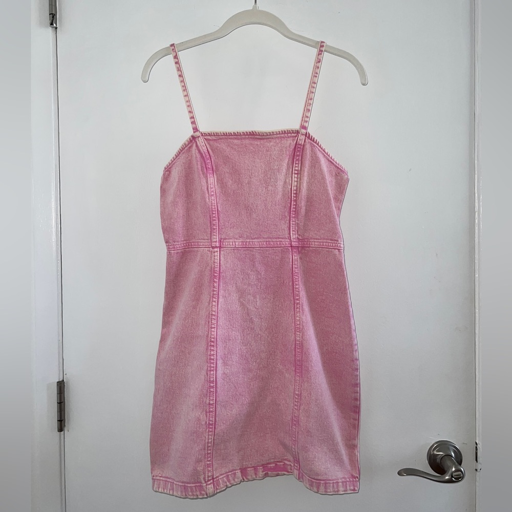 Pink denim mini dress
